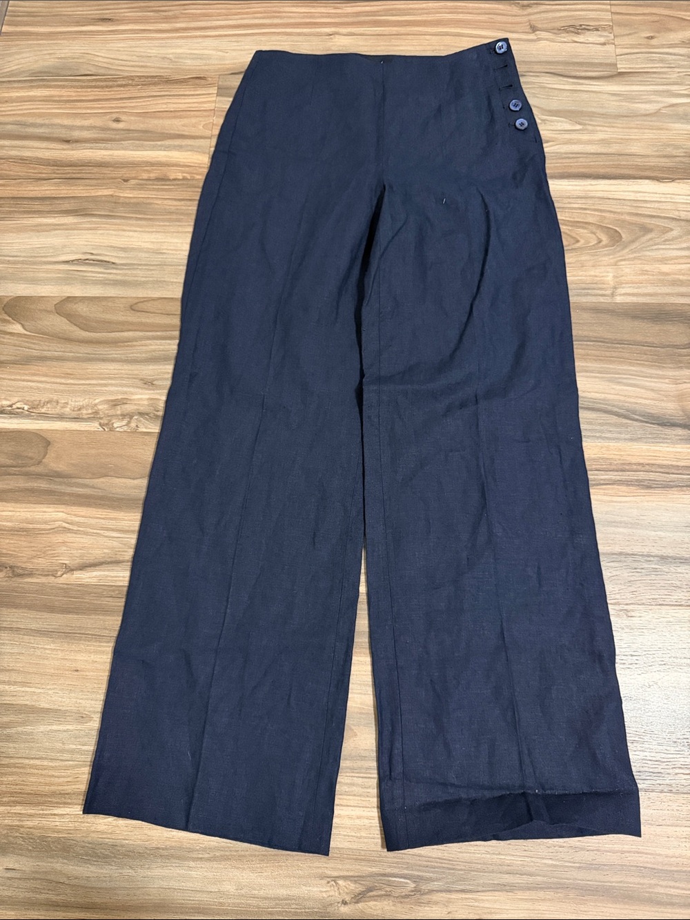 Talbots Linen Palazzo Pants Navy Side Button Women’s Size 2 Coastal Classic NWT